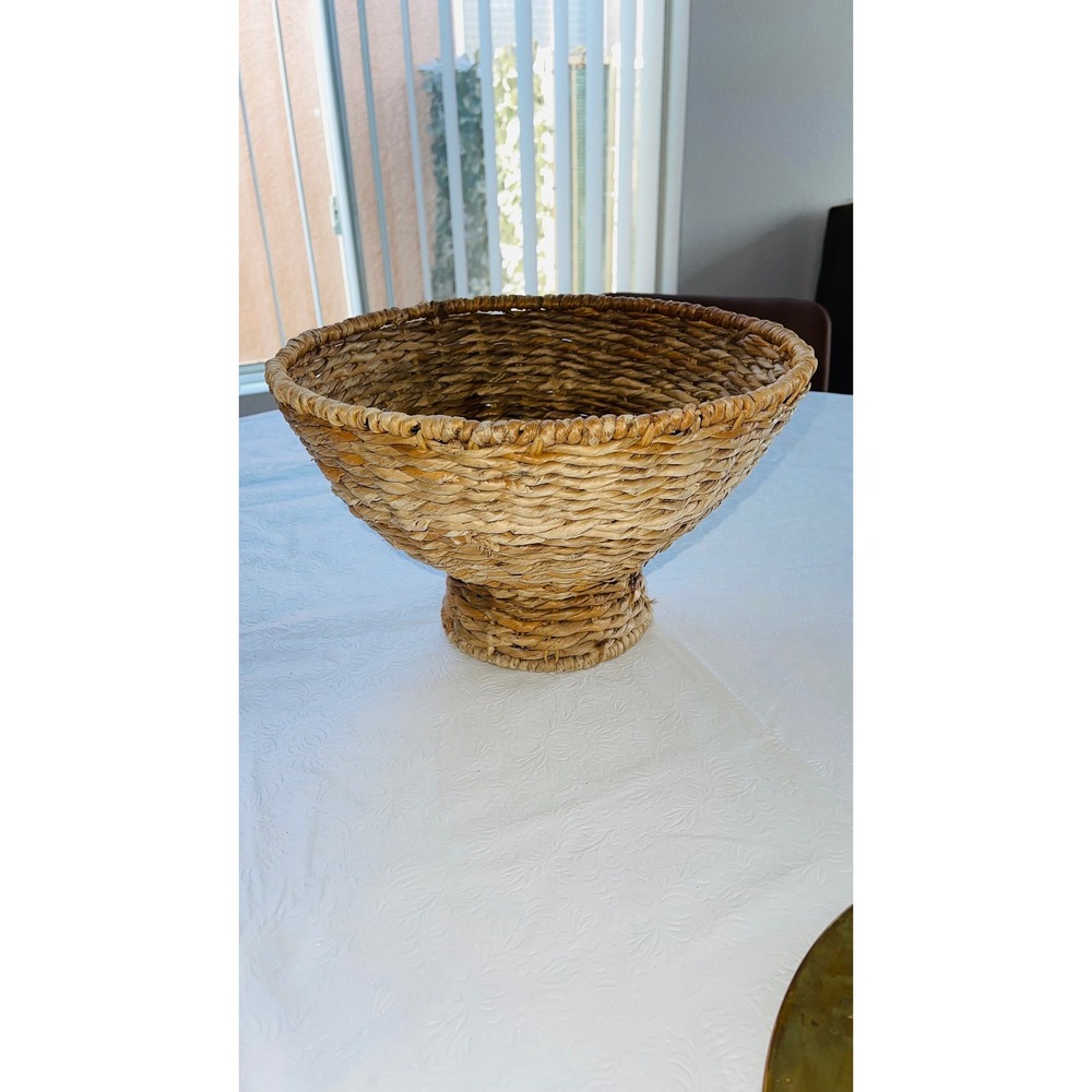 Unbranded Home Pedestal Woven Basket Bowl 12.5in Brown Natural Seagrass Boho
